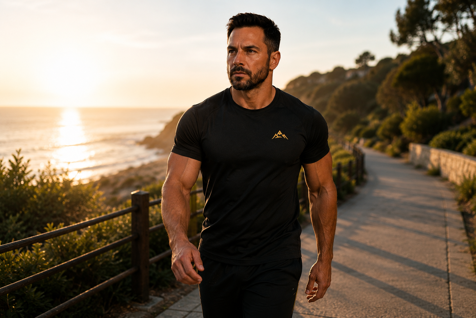Active man walking outdoors as part of a healthy daily lifestyle