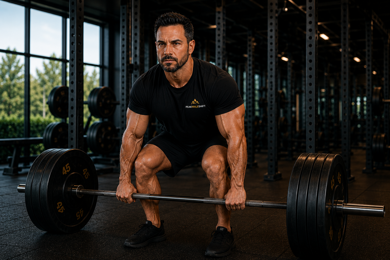 Man performing heavy deadlifts to naturally support testosterone after age 40